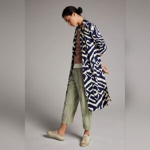 Anthropologie Robbie Duster Jacket Navy and White Oversized Abstract Motif SMALL